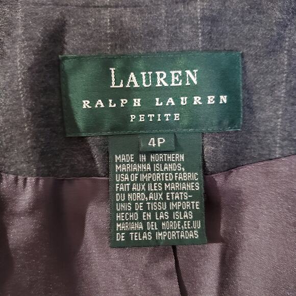 Lauren Ralph Lauren Vintage 90s Pinstripe Wool Gray Blazer Jacket Womens Size 4P - Picture 9 of 13